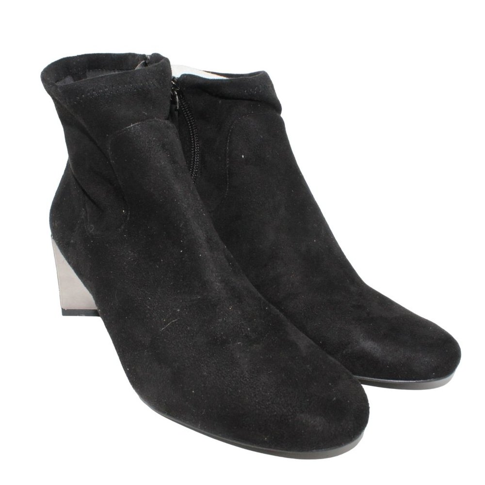 Nine West Size 7.5M Falup Black Suede Zippered Block Heel Ankle Bootie Boots - Picture 2 of 10